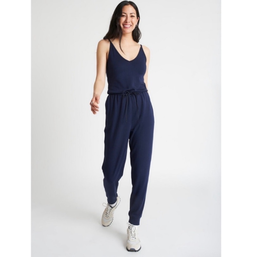Kit and Ace Navy Sleeveless V-Neck Jumpsuit with Drawstring Waist